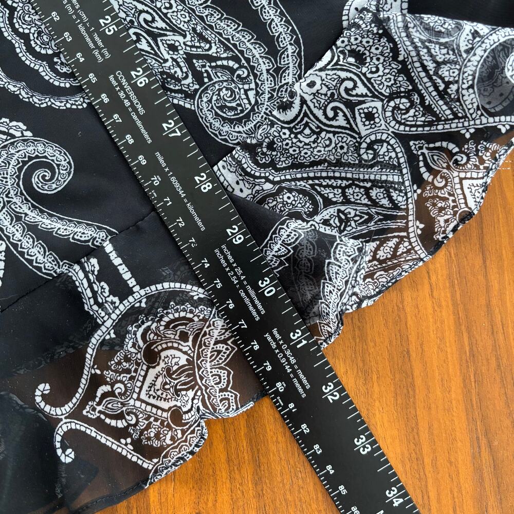 White House Black Market Paisley Midi Dress Halter Black White Wrap Bow Size 0 - Picture 7 of 7